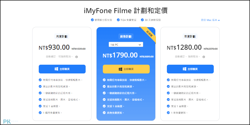 iMyFone-Filme-計劃和定價-剪片軟體-價格表